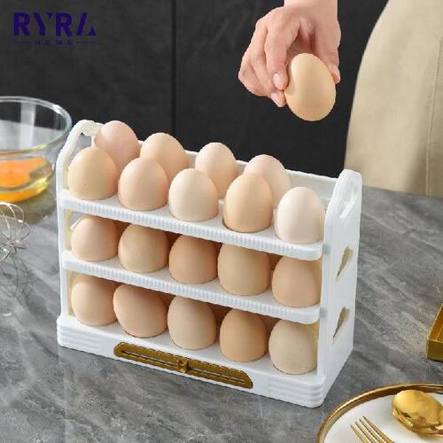 好货3 Tiers Rotating Egg Organizer Shelf Fridge Eggs Organiz