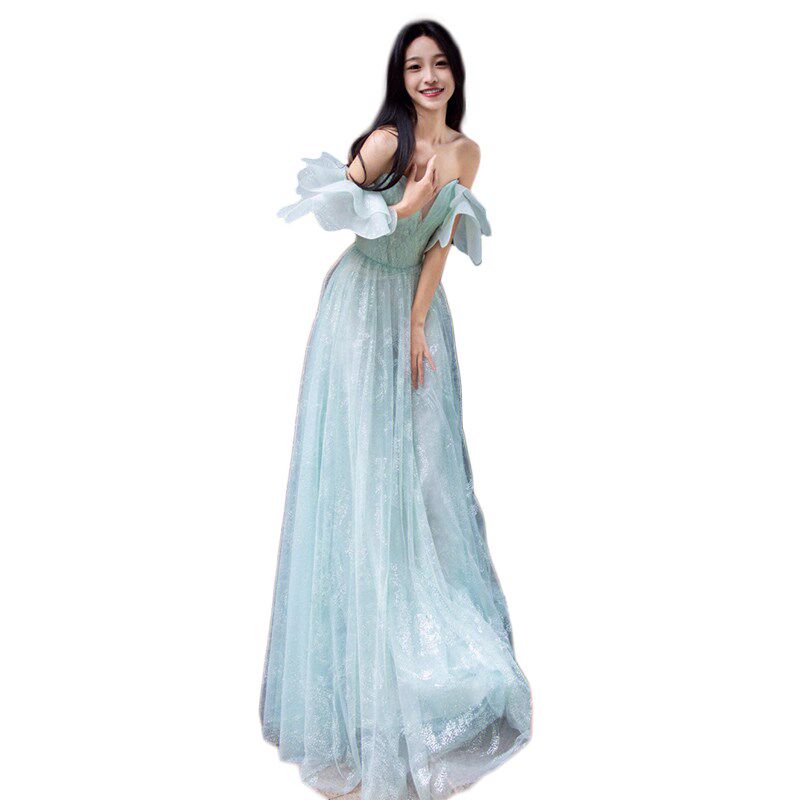蓝色抹胸演出服2025新款艺考年会主持蓬蓬裙高端轻奢成人礼晚礼服