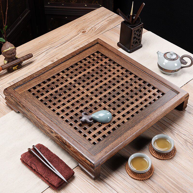 好货大号四方鸡翅木茶盘储水实木茶海抽屉式简约家用茶台排水托盘