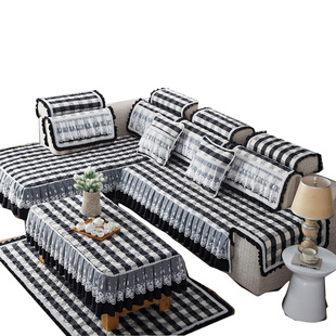 厂家黑白格子沙发坐垫子北欧布艺防滑四季通用简约现代沙发套罩巾