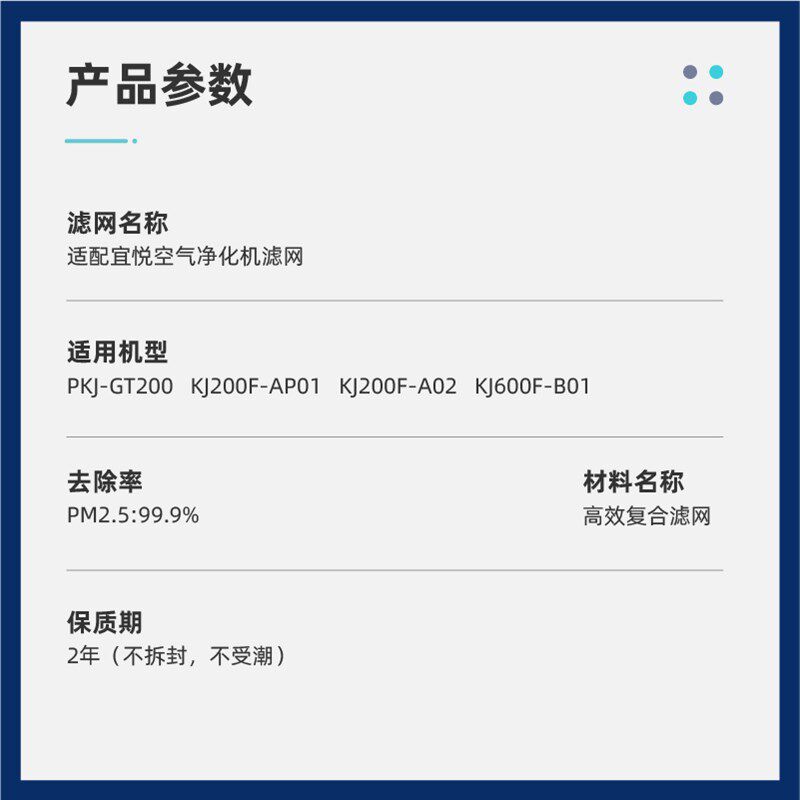 好货适配完美宜悦空气净化机过滤芯网KJ600F-B01/PKJ-GT200延时器