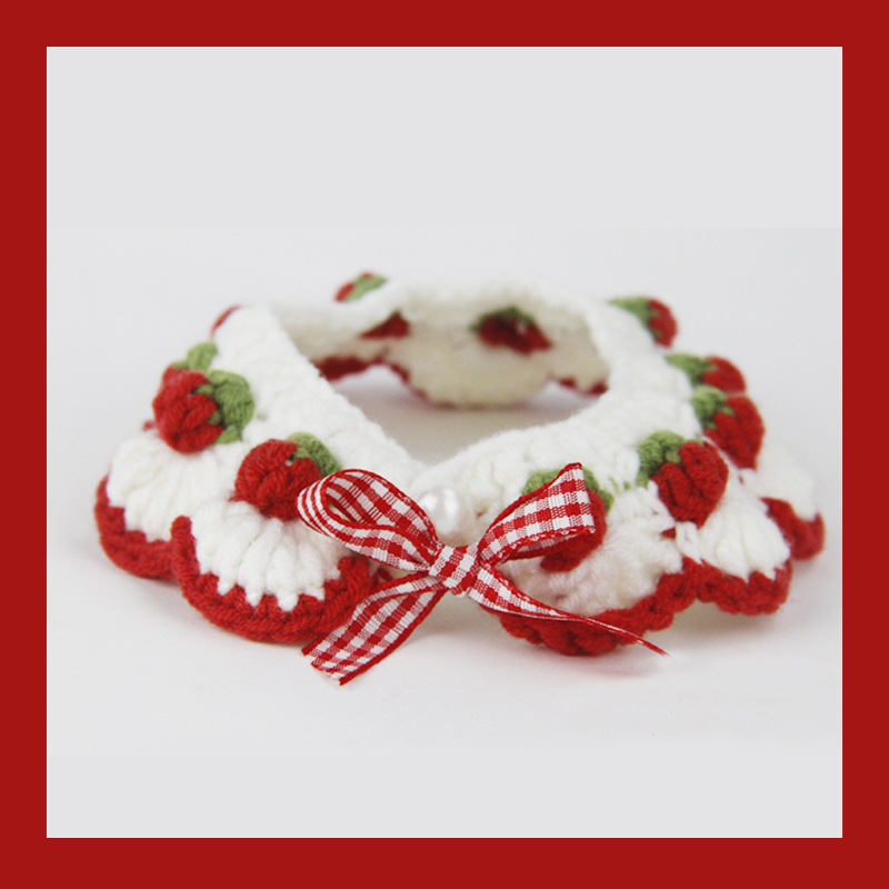 猫咪项圈手工diy毛线针织草莓围脖可爱蓝猫英短狗狗泰迪材料包