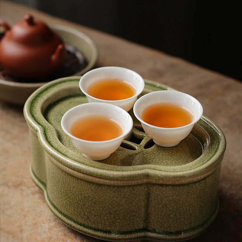 好货玩物集彷古漳州窑茶盘海棠壶承紫砂茶壶干泡盘开片干泡台工夫