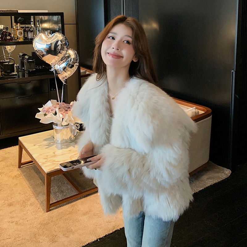 繁绮心软的神狐狸毛车条皮草外套2024冬新款海军领毛毛大衣网红款