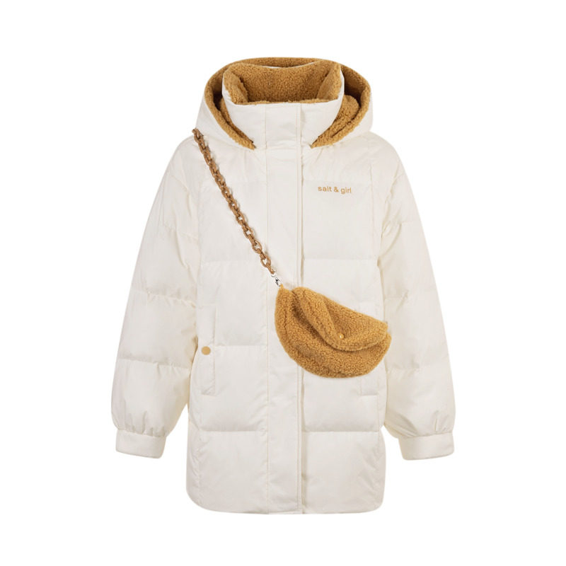 【商场同款】茵曼宽松女冬季新款撞色休闲面包服短款羽绒服