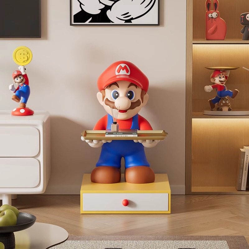 玛利欧客厅电视柜旁大型落地摆件卡通托盘收纳置物创意沙发旁边几