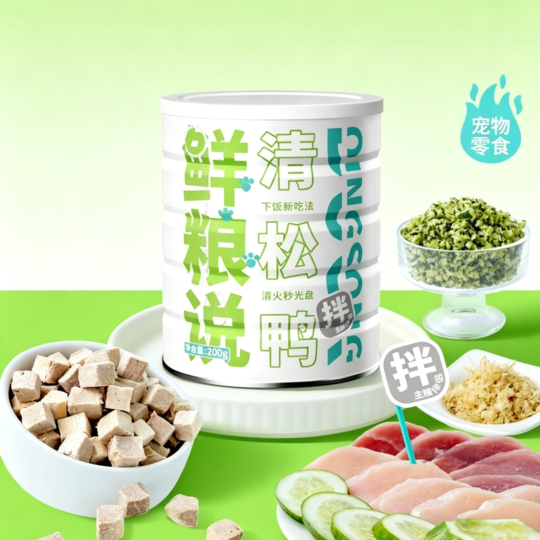 鲜粮说拌饭料清松鸭肉松冻干罐头营养不挑食比熊泰迪通用200g