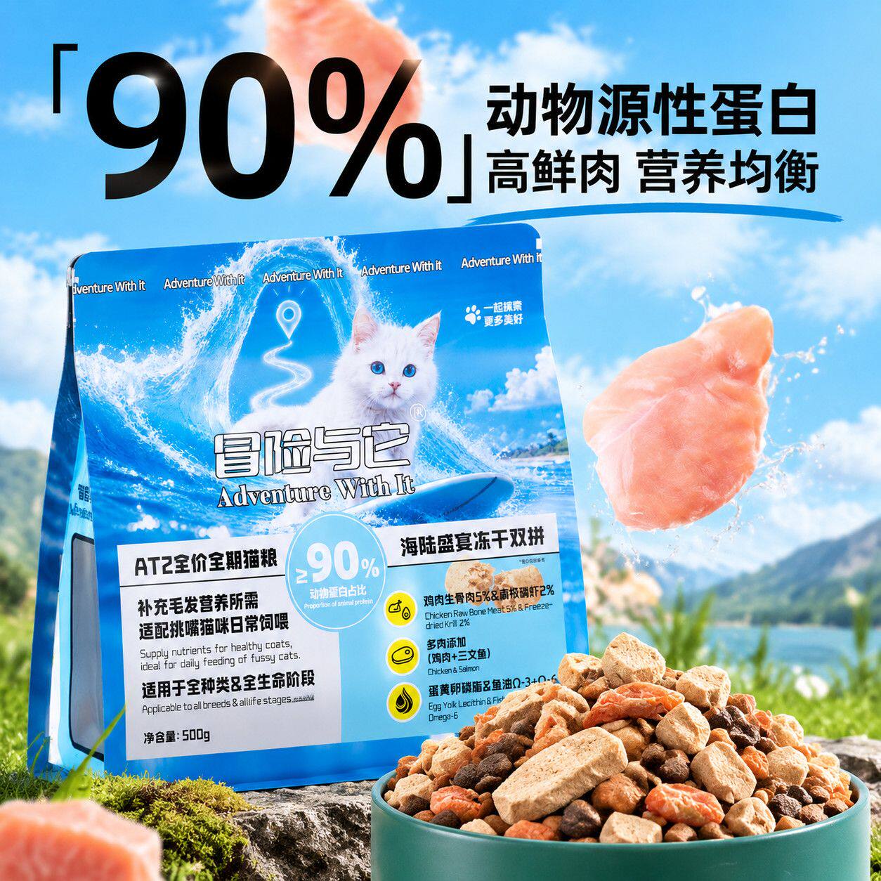 冒险与它高蛋白冻干猫粮全阶段营养鸡肉松猫咪主食粮海陆盛宴猫粮