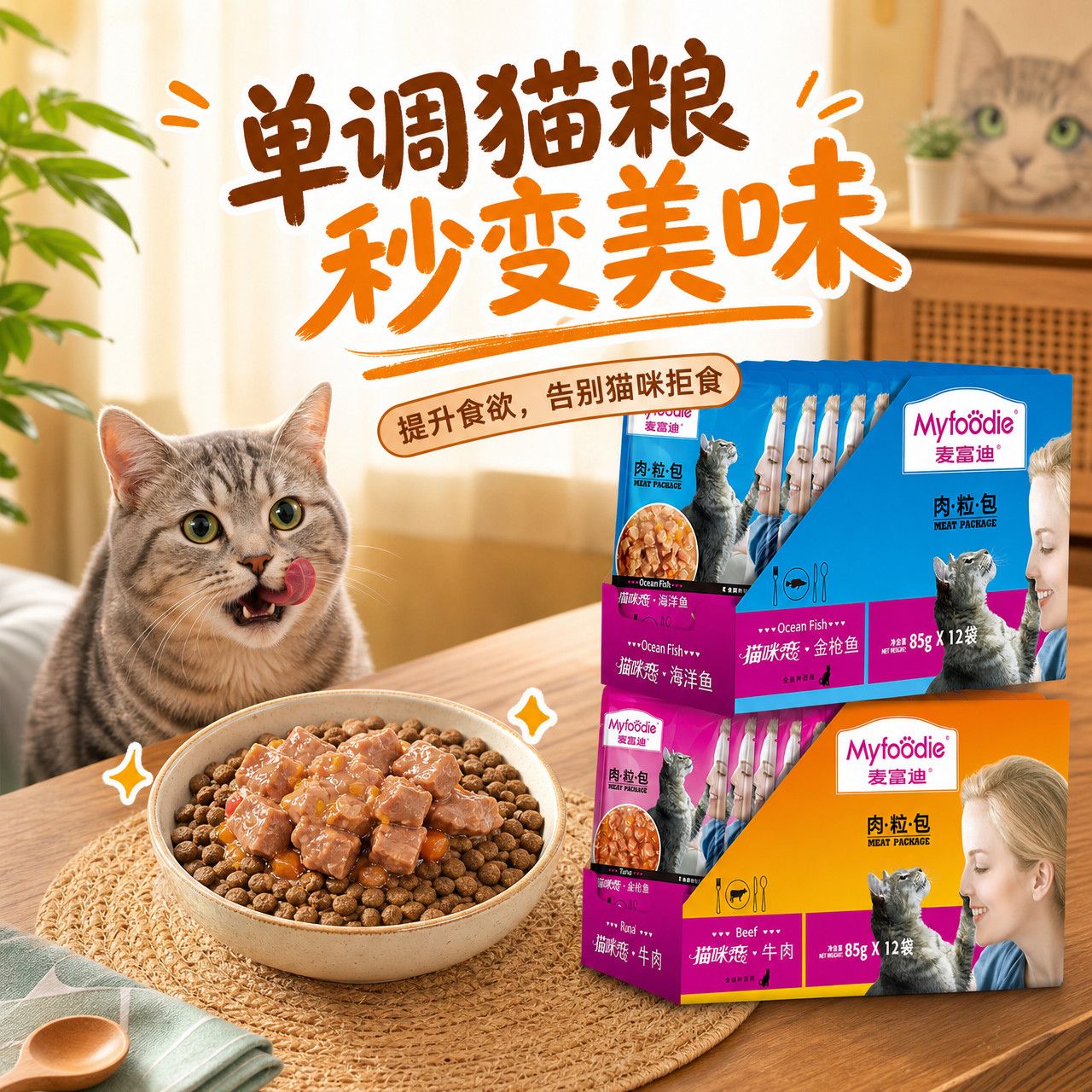 麦富迪肉肉包猫零食猫咪湿猫粮猫条猫罐头用品幼猫肉粒包羊奶肉包