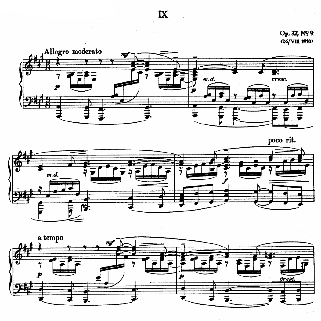 拉赫玛尼诺夫 A大调前奏曲op32no9钢琴谱五线谱乐谱曲谱6页PDF