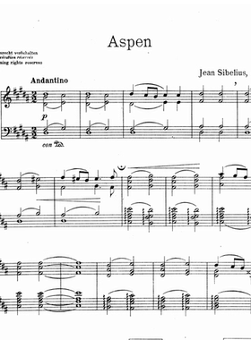 西贝柳斯 树木集 五首钢琴小品op75no.3乐曲乐谱曲谱3页PDF钢琴谱