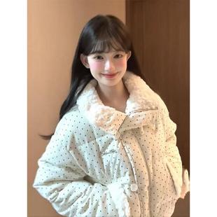 宽松加厚保暖短款 韩系甜美风波点毛领羽绒棉服外套女秋冬季 面包服