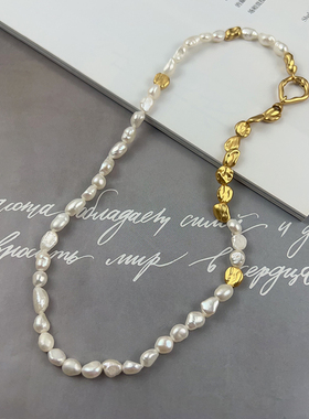 法式复古哑光金色项链巴洛克珍珠锁骨链百搭项链手链女