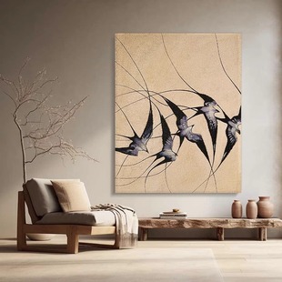 肌理手绘油画侘寂风装饰挂画极简客厅沙发玄关卧室ins网红小红书