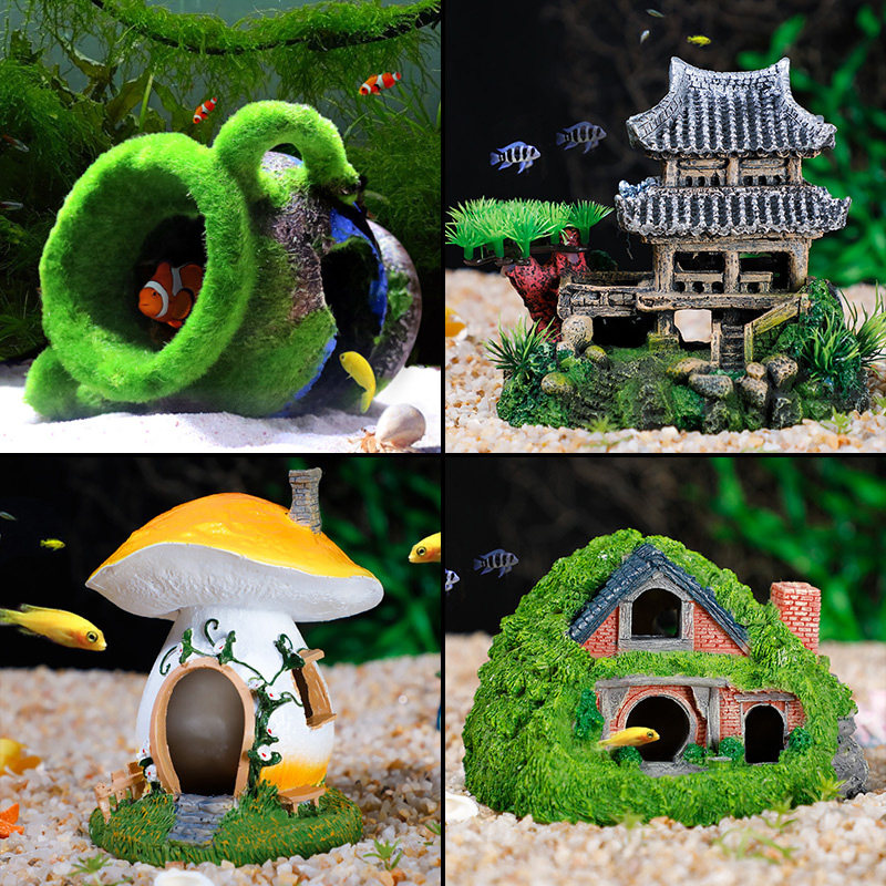 速发鱼缸造避躲景屋洞罐埃及金字塔石像霍特比柱桥水族箱装饰摆件