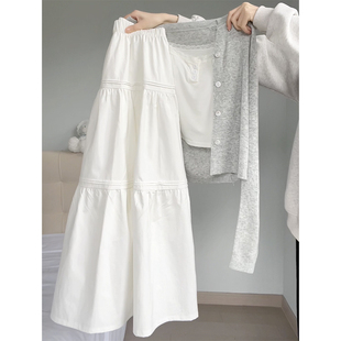 速发白色蛋糕高春夏小2024新款裙腰季个子中长款a字裙半身裙子