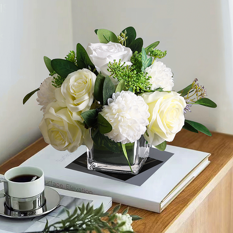 速发酒店餐花茶花摆花假花花商务会议室桌面摆件玻璃厅瓶桌几台花