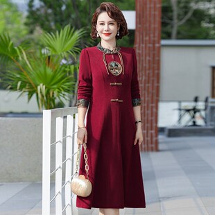 速发中年妈妈春装连衣裙洋气时尚中老年扣秋款国风复古盘春旗袍裙