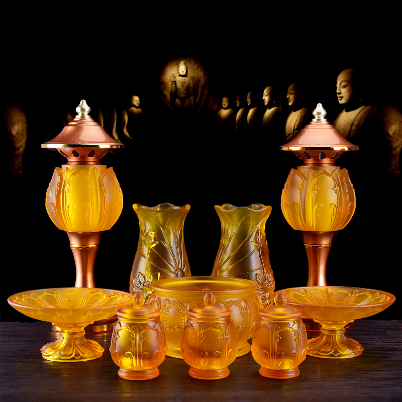 速发供具大品用全仿琉璃具祥花供吉一套长明贡灯圣水杯香炉碗摆件