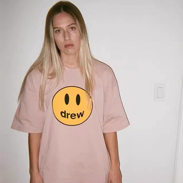 正品drewhouse灰粉色经典笑脸T恤