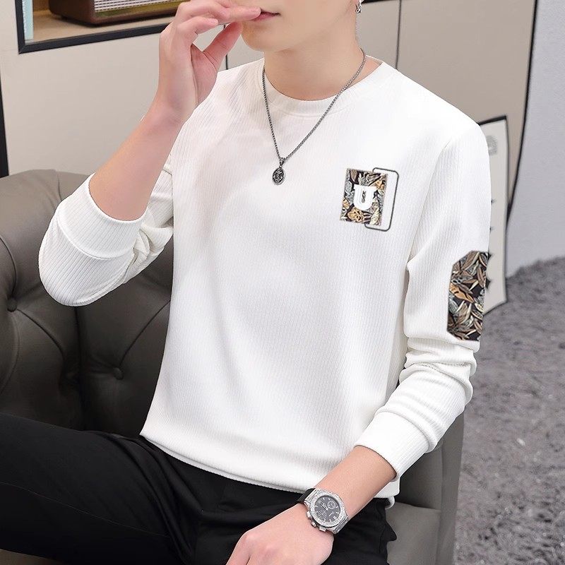青年男士宽松圆领套头卫衣春秋季休闲长袖T恤打底衫潮流时尚上衣