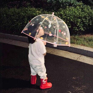 波点透明雨伞儿童小巧便携幼儿园宝宝小学生手提简约拱形减负小号