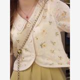 法式小黄花甜美碎花开衫衬衫女2025夏季新款时尚洋气百搭短袖上衣，商品下架区，凯文服饰