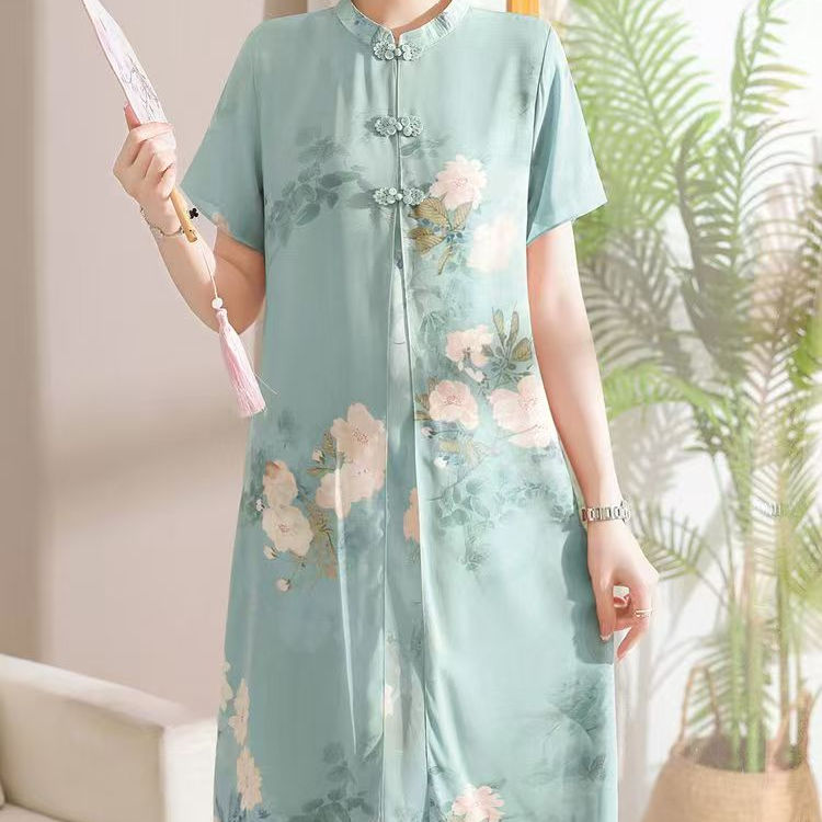妈妈新中式风连衣裙女夏季贵夫人改良旗袍裙气质高贵中老年裙子，商品下架区商品下架区，凯文服饰