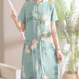 妈妈新中式风连衣裙女夏季贵夫人改良旗袍裙气质高贵中老年裙子，商品下架区，凯文服饰