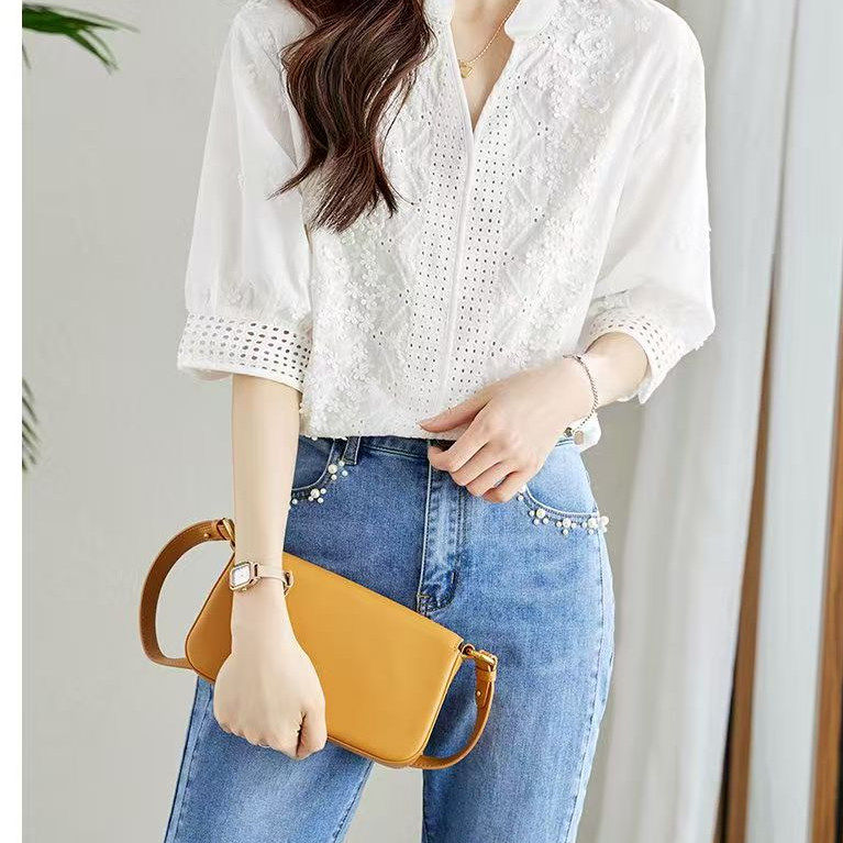 法式绣花衬衫女五分袖2025夏季新款漂亮减龄小衫上衣小众别，商品下架区商品下架区，凯文服饰