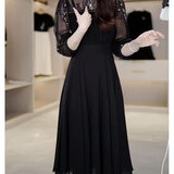 黑色七分袖连衣裙高级感早春装女款2025年新款初春穿搭显瘦气质裙，商品下架区，凯文服饰