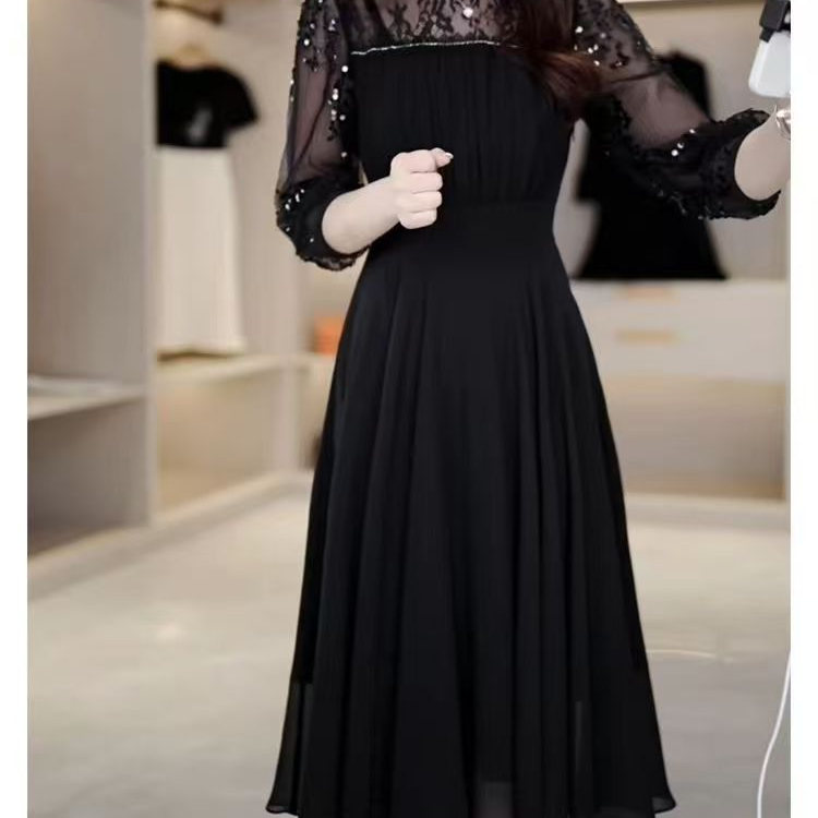 黑色七分袖连衣裙高级感早春装女款2025年新款初春穿搭显瘦气质裙，商品下架区商品下架区，凯文服饰