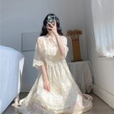 风刺绣改良旗袍连衣裙大码藏肉宽松五分袖伴娘长裙，商品下架区，凯文服饰