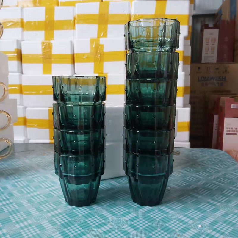 原料墨绿色玻璃杯仙人掌叠叠杯子玻璃杯