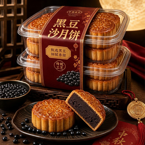 正宗黑豆沙月饼柴火广式独立装正宗传统无糖手工中秋夹心糕点食品