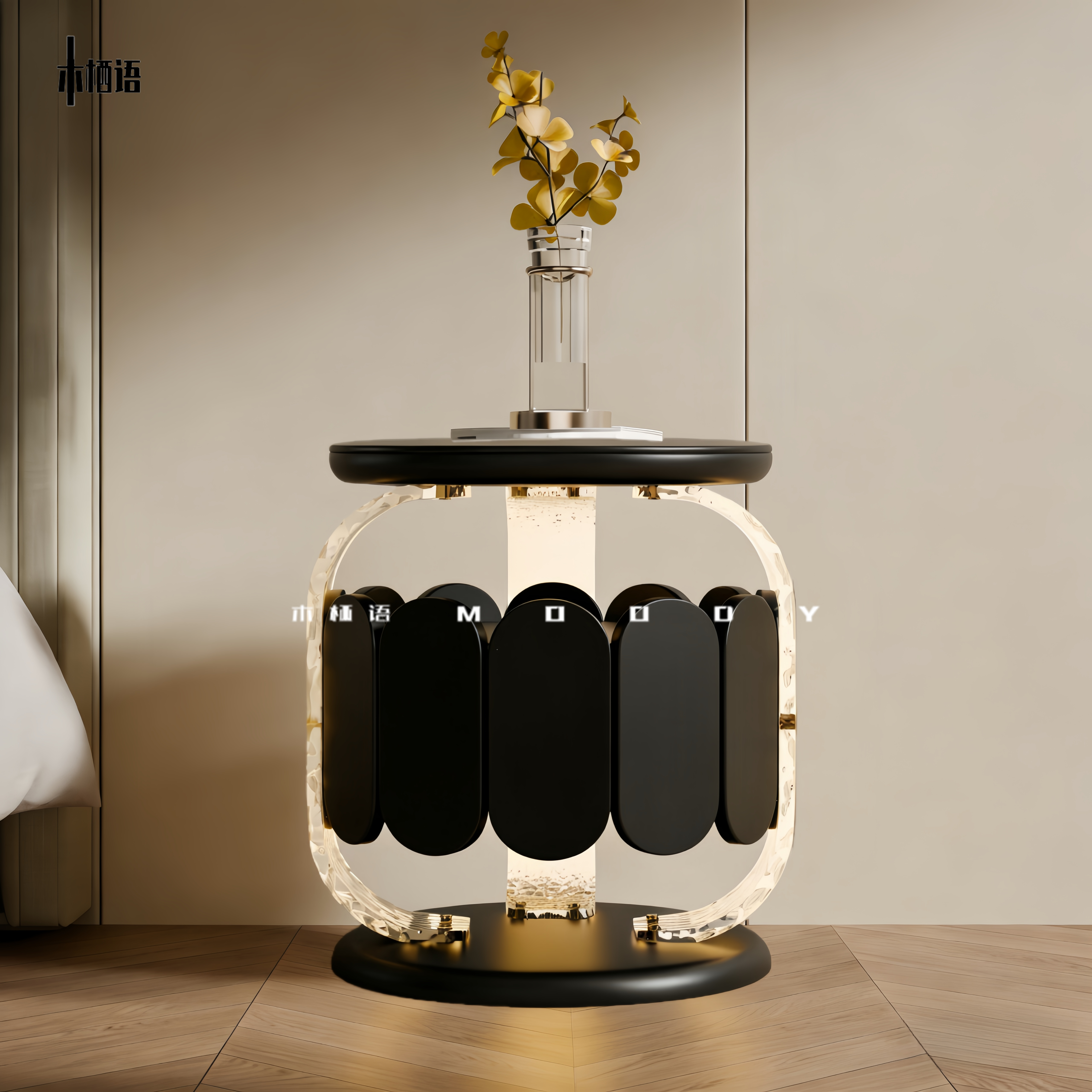 意式轻奢亚克力别墅床头柜高级床边柜小茶几创意设计师艺术收纳柜