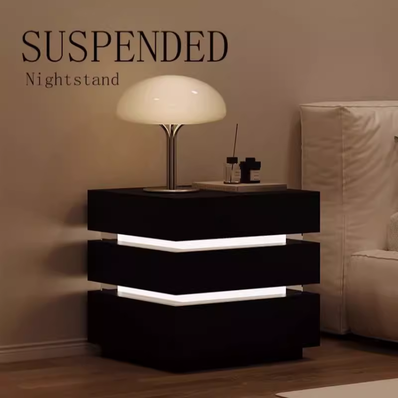 全屋智能床头柜精致带灯高级感床边柜亚克力收纳柜简约现代储物柜