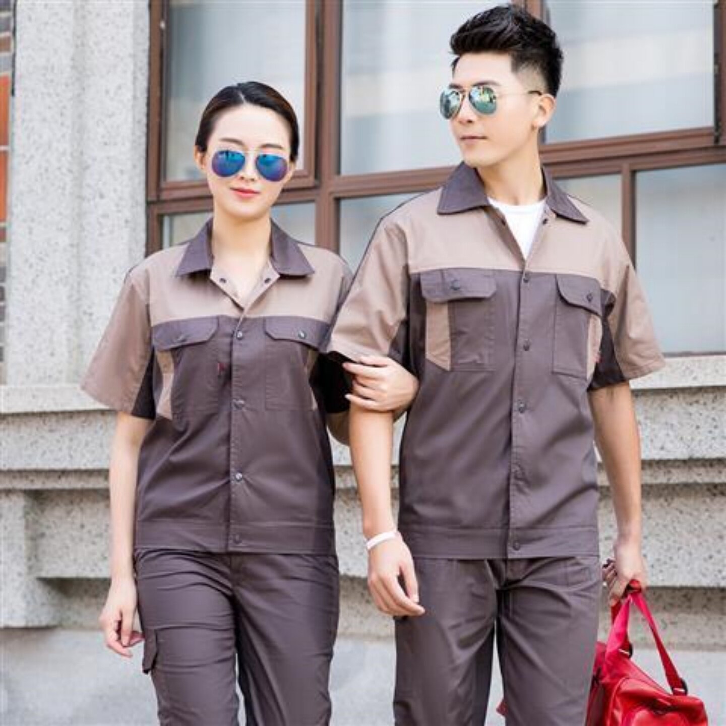 夏季短袖纯棉工作服套装男电力电工阻燃电焊服透气耐磨工厂工装