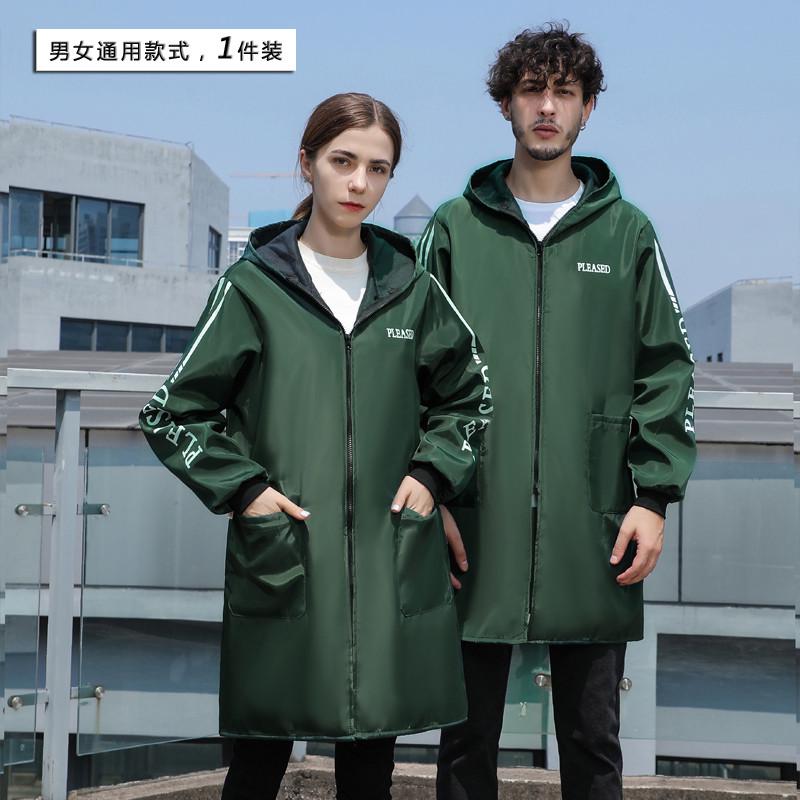 ce2q冬季成人罩衣防水加绒拉链连帽外穿大褂工作服男厨房家务围裙