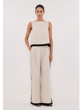 澳洲小众dissh撞色亚麻背心包臀短裙两件套设计感宽松休闲长裤