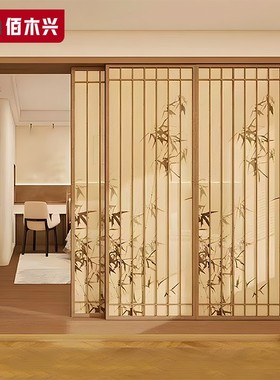推拉门餐厅茶室民宿实木门宋代美学屏风三联动推拉门新中式隔断门