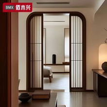 隔断门新中式实木推拉门阳台门定制宋代美学卧室吊轨门推拉折叠门