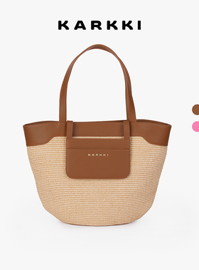 KARKKI/个奇编织通勤大容量托特包头层牛皮手提手拎单肩腋下女包