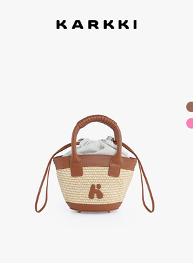 辣目洋子同款 KARKKI/个奇编织菜篮子包头层牛皮草编手提斜挎女包
