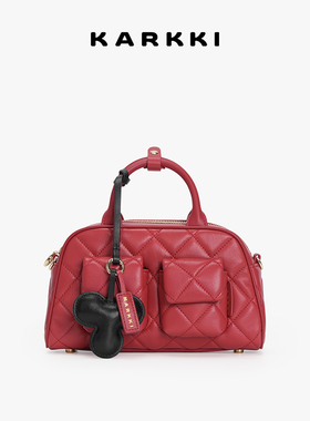 KARKKI/个奇羊皮利是波士顿包新年红色包单肩手提腋下斜挎包女