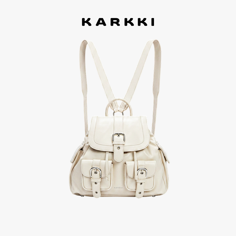 KARKKI/个奇头层牛皮机器人口袋双肩包通勤旅行大容量背包小书包