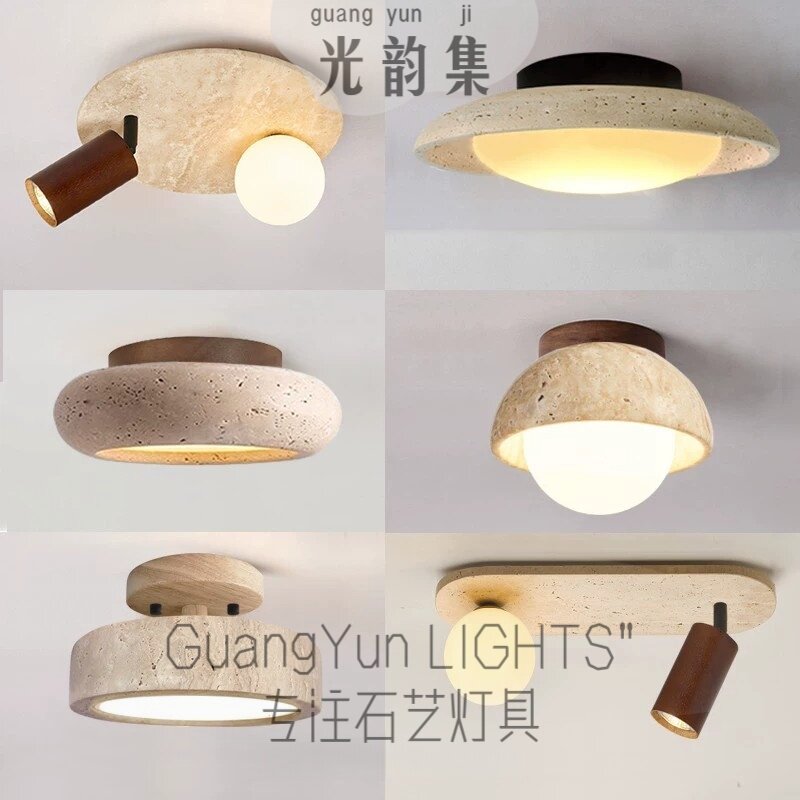 中古侘寂风黄洞石吸顶灯民宿别墅卧室入户玄关阳台走廊楼梯过道灯图片
