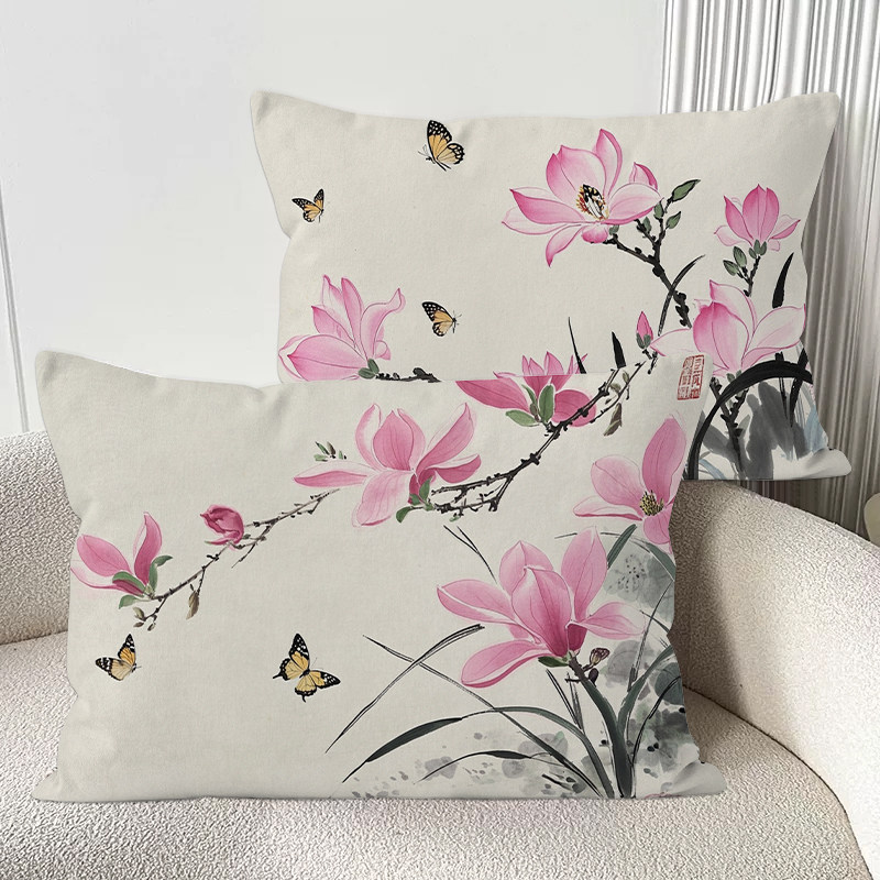 玉兰花十字绣2025新款线绣满绣中式靠枕套枕套刺绣小件全绣蝴蝶