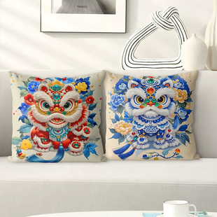 中国风喜狮中式十字绣满绣2025新款线绣自己手工DIY客厅沙发抱枕