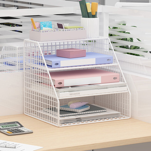 速发金属文件收纳资多层置文架子桌面文件盘座篮框筐办公室用品分